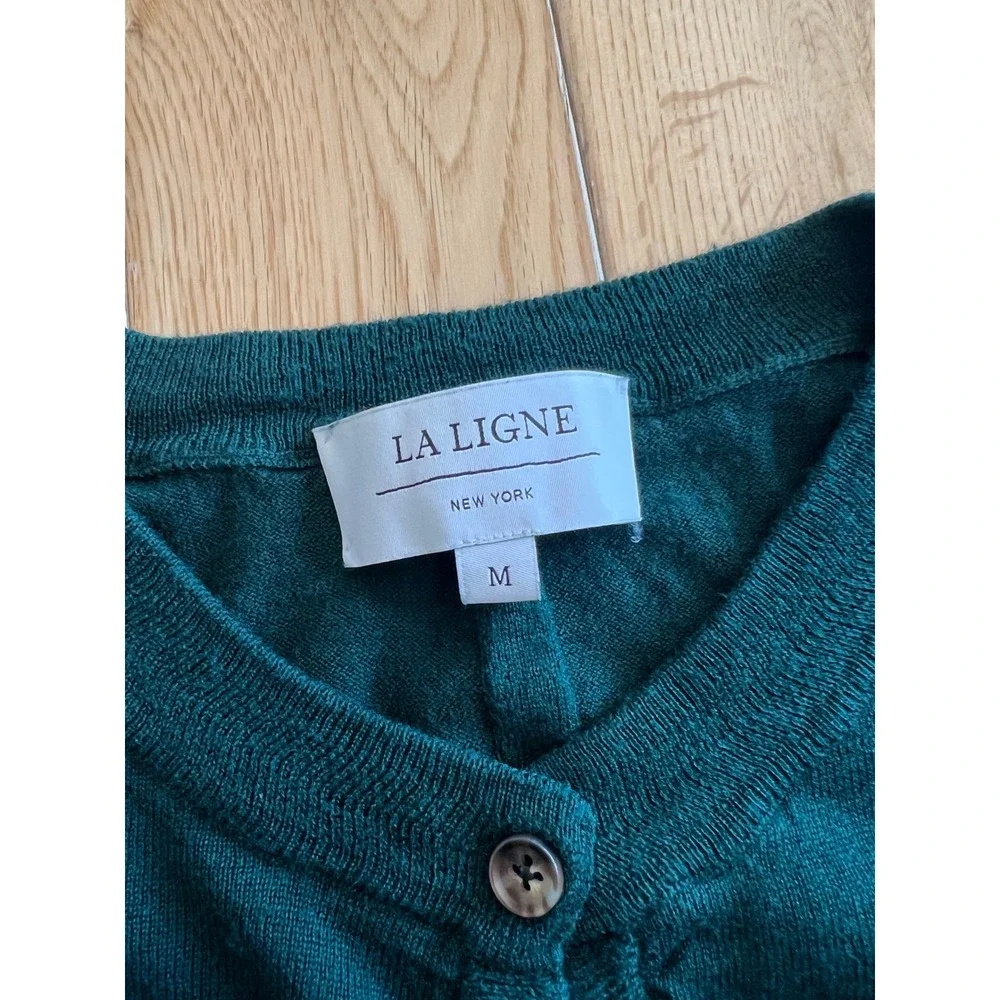 La Ligne Ben Cardigan Silk Cashmere Wool Forest Green Preppy Womens Size M